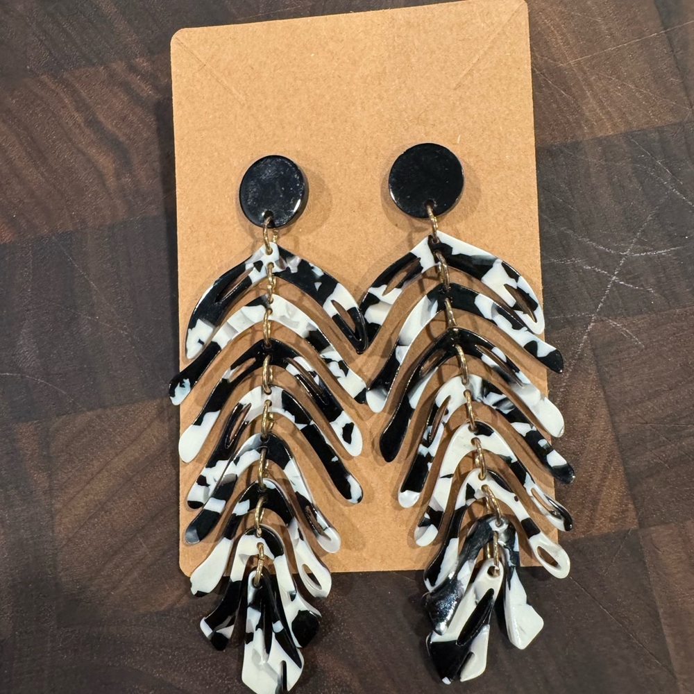 Black & White Layered Chevron Drop Earrings - Women Jewelry